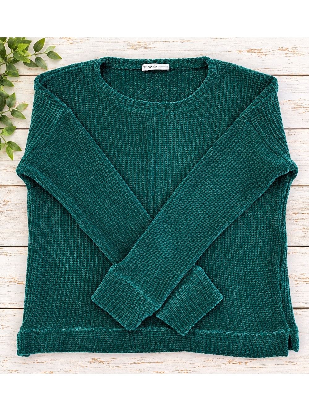 Zenana Emerald Green Chenille Knit Sweater Size Small